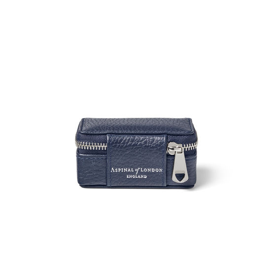 Small Travel Jewellery Case in Navy Pebble from Aspinal of London