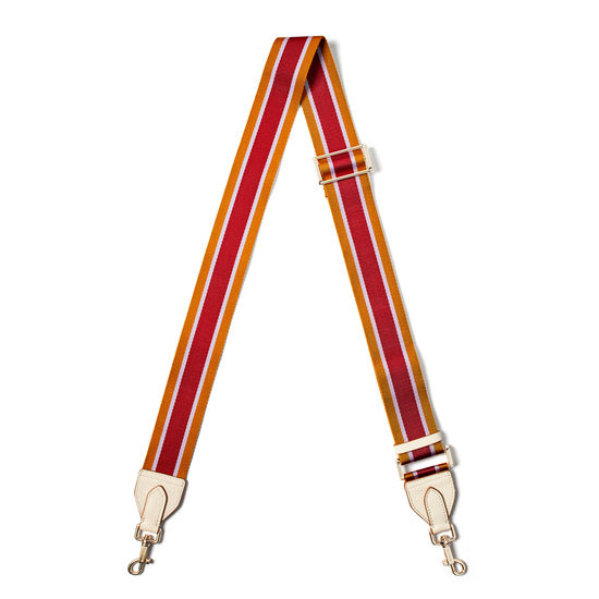 Webbing Bag Strap in Ivory Pebble with Lavender, Tan & Cherry Stripes from Aspinal of London