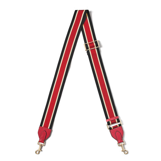 Webbing Bag Strap in Cherry Pebble with Black, Red & White Stripes from Aspinal of London