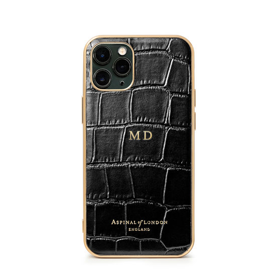 iPhone 11 Pro Case in Deep Shine Black Croc from Aspinal of London