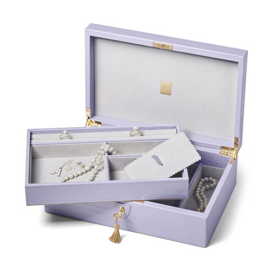 Savoy Jewellery Box in Deep Shine English Lavender Small Croc from Aspinal of London
