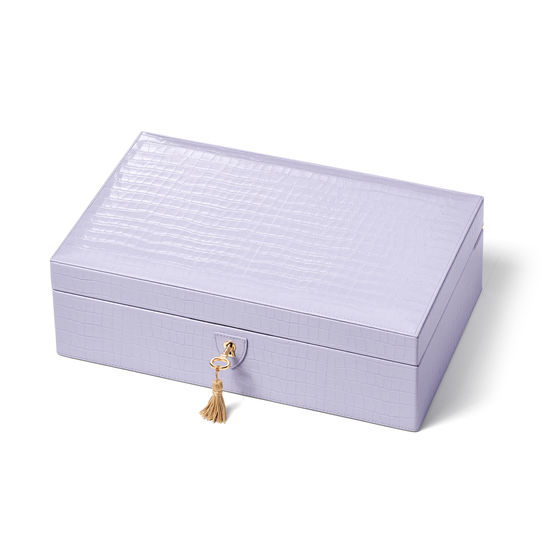Savoy Jewellery Box in Deep Shine English Lavender Small Croc from Aspinal of London
