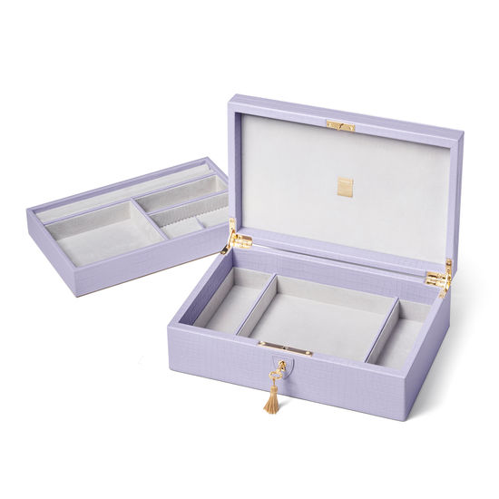 Savoy Jewellery Box in Deep Shine English Lavender Small Croc from Aspinal of London