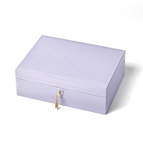 Grand Luxe Jewellery Case in Deep Shine English Lavender Small Croc from Aspinal of London