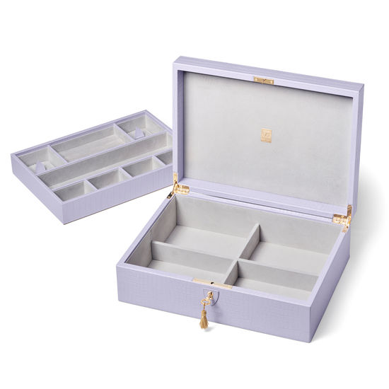 Grand Luxe Jewellery Case in Deep Shine English Lavender Small Croc from Aspinal of London