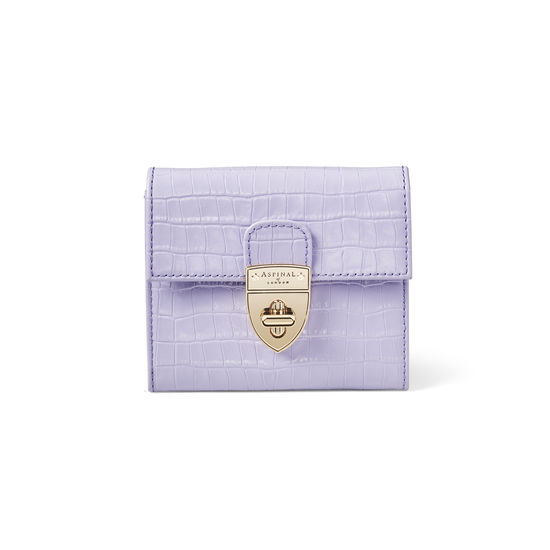 Small Mayfair Purse with Chain in Deep Shine English Lavender Small Croc from Aspinal of London