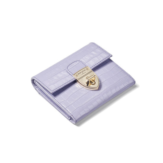Small Mayfair Purse with Chain in Deep Shine English Lavender Small Croc from Aspinal of London