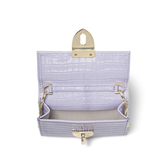 Small Mayfair Purse with Chain in Deep Shine English Lavender Small Croc from Aspinal of London