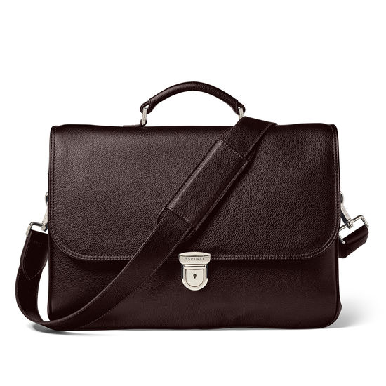 City Laptop Briefcase in Brown Pebble Calf & Stone Suede from Aspinal of London