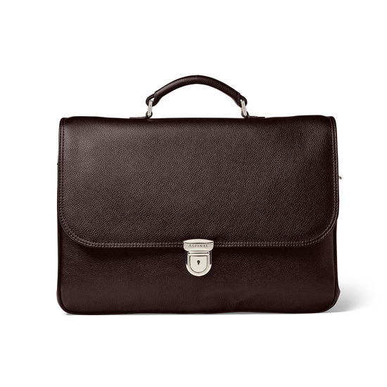 City Laptop Briefcase in Brown Pebble Calf & Stone Suede from Aspinal of London