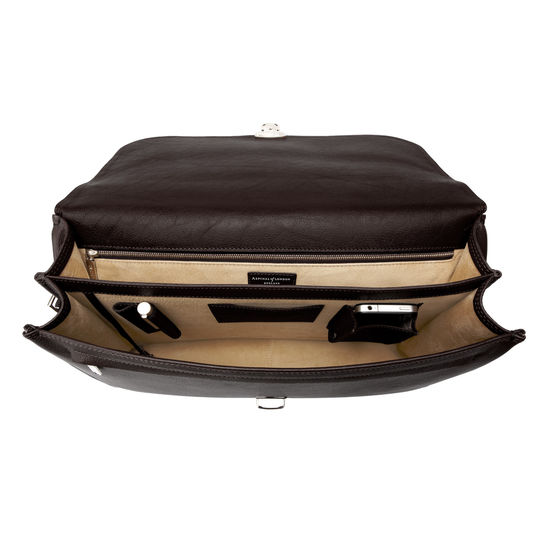City Laptop Briefcase in Brown Pebble Calf & Stone Suede from Aspinal of London