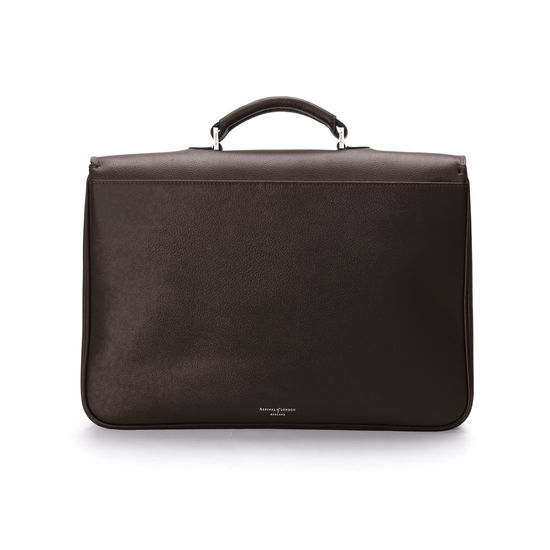 City Laptop Briefcase in Brown Pebble Calf & Stone Suede from Aspinal of London