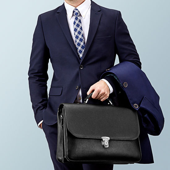 City Laptop Briefcase in Brown Pebble Calf & Stone Suede from Aspinal of London