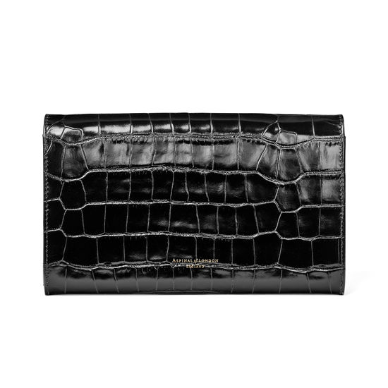 Travel Wallet with Removable Inserts in Deep Shine Black Croc from Aspinal of London