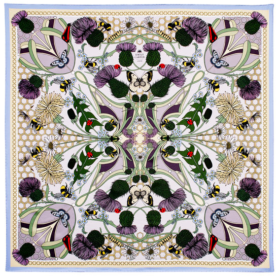 Emily Carter Silk Scarf - Honey Bee & Thistle from Aspinal of London