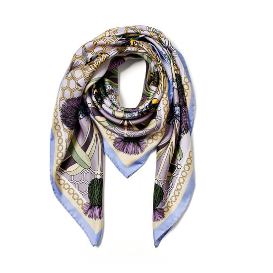 Emily Carter Silk Scarf - Honey Bee & Thistle from Aspinal of London