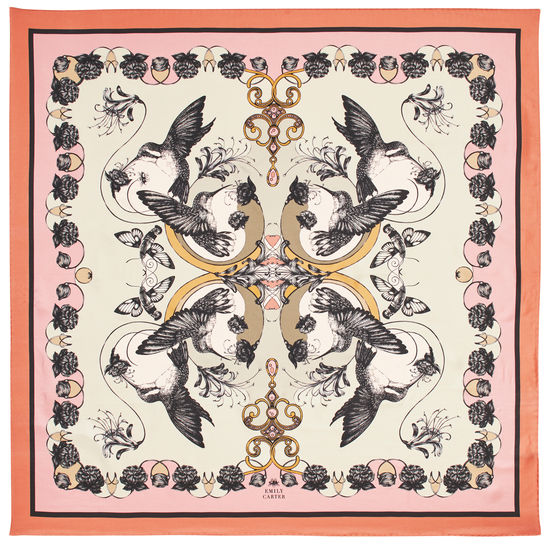 Emily Carter Silk Scarf - Hummingbird & Honeysuckle from Aspinal of London
