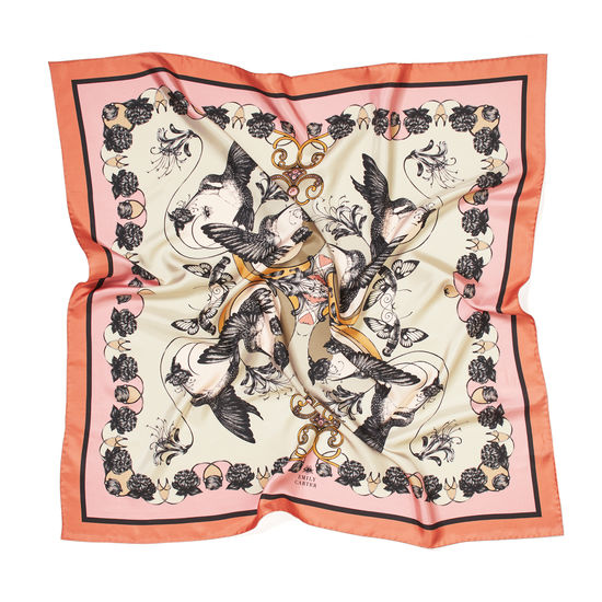 Emily Carter Silk Scarf - Hummingbird & Honeysuckle from Aspinal of London