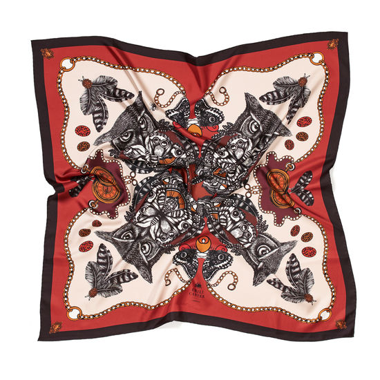 Emily Carter Silk Scarf - Owl & Pocket Watch from Aspinal of London