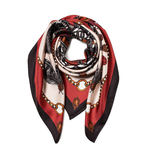 Emily Carter Silk Scarf - Owl & Pocket Watch from Aspinal of London
