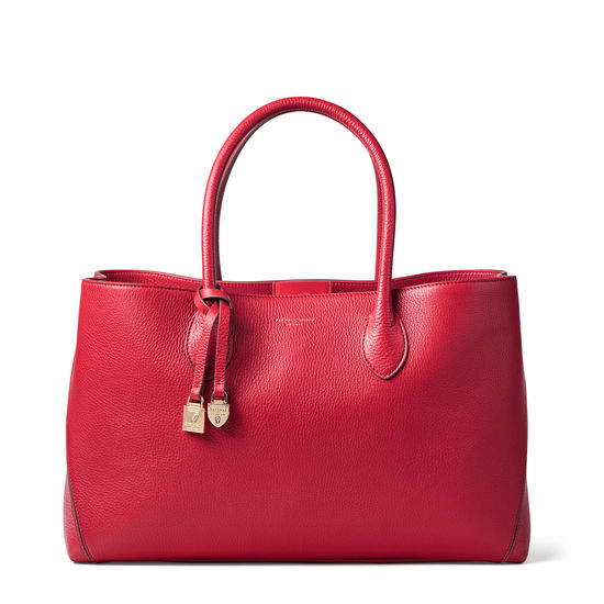 London Tote in Cherry Pebble from Aspinal of London