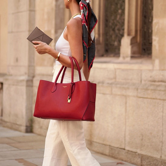 London Tote in Cherry Pebble from Aspinal of London