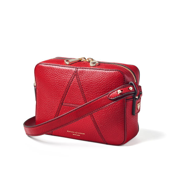 Camera 'A' Bag in Cherry Pebble from Aspinal of London