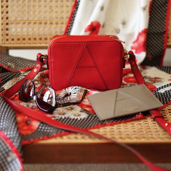 Camera 'A' Bag in Cherry Pebble from Aspinal of London