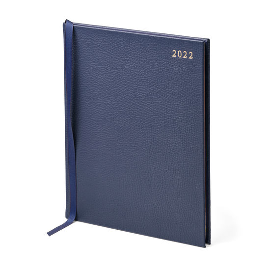 Quarto A4 Week to View Leather Diary in Navy Pebble from Aspinal of London