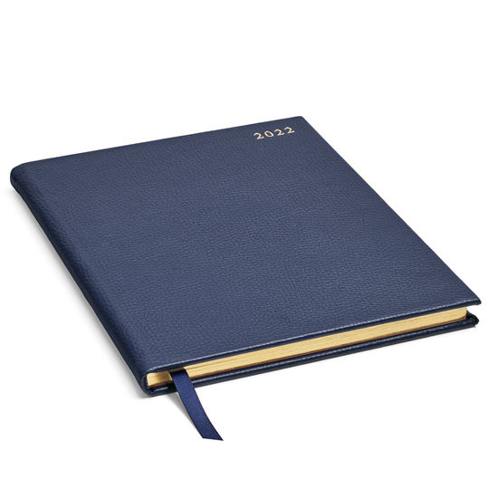 Quarto A4 Week to View Leather Diary in Navy Pebble from Aspinal of London