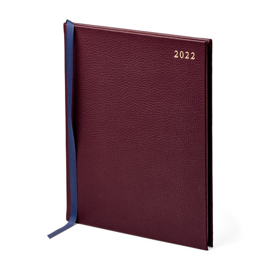 Quarto A4 Week to View Leather Diary in Oxblood Pebble from Aspinal of London