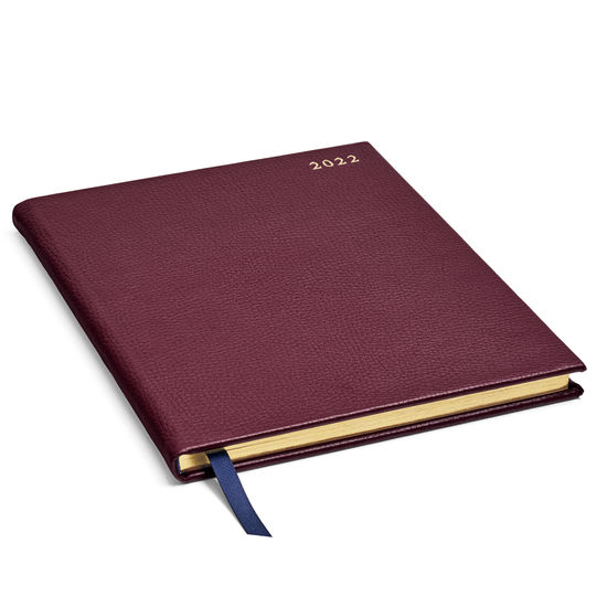 Quarto A4 Week to View Leather Diary in Oxblood Pebble from Aspinal of London