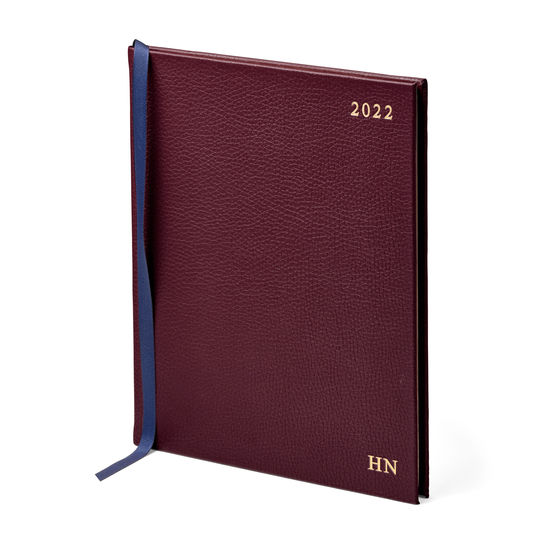 Quarto A4 Week to View Leather Diary in Oxblood Pebble from Aspinal of London