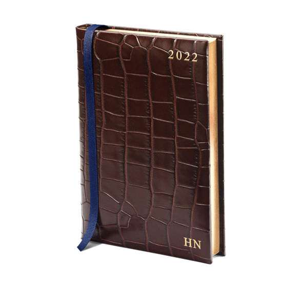 A5 Day to Page Leather Diary in Deep Shine Amazon Brown Croc from Aspinal of London