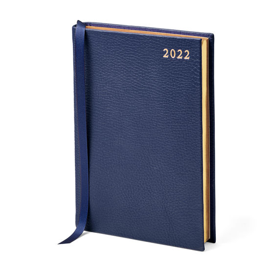 A5 Day to Page Leather Diary in Navy Pebble from Aspinal of London