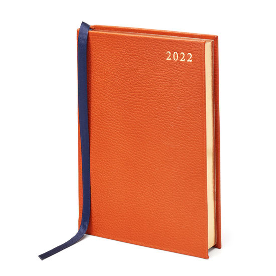 A5 Day to Page Leather Diary in Marmalade Pebble from Aspinal of London