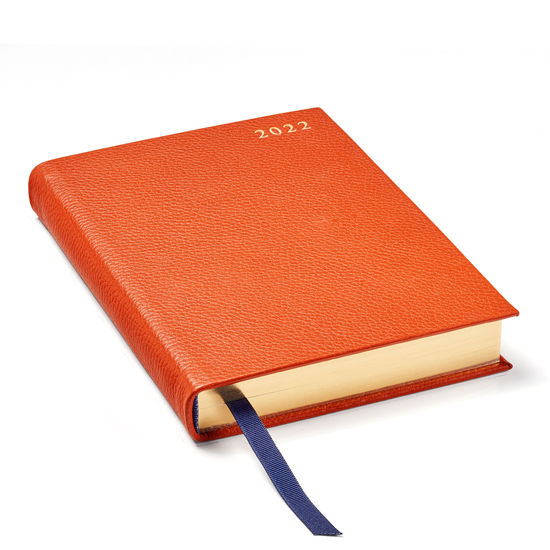 A5 Day to Page Leather Diary in Marmalade Pebble from Aspinal of London