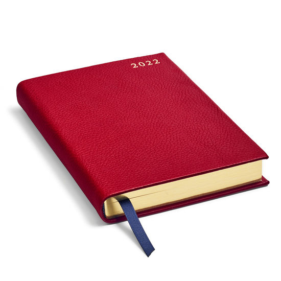 A5 Day to Page Leather Diary in Cherry Pebble from Aspinal of London