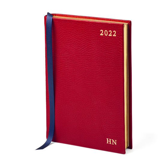 A5 Day to Page Leather Diary in Cherry Pebble from Aspinal of London