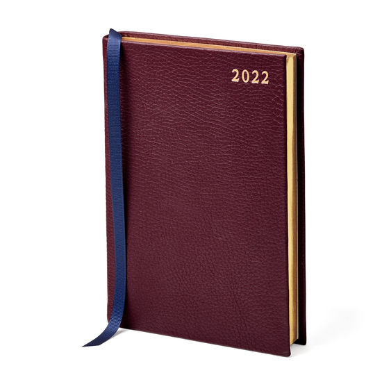 A5 Day to Page Leather Diary in Oxblood Pebble from Aspinal of London
