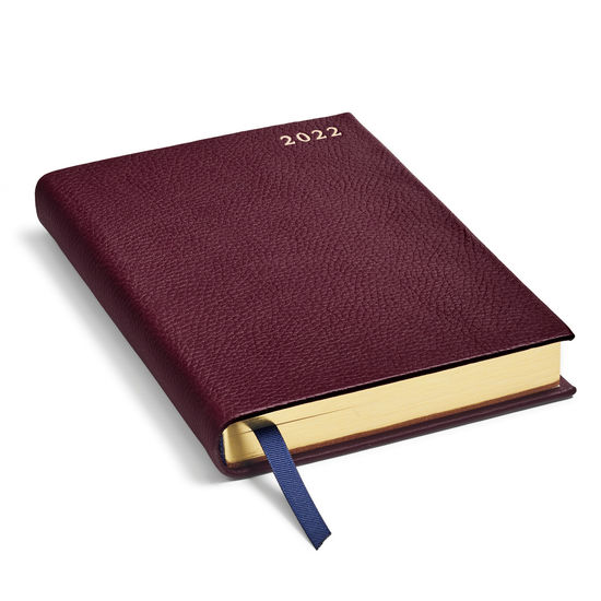 A5 Day to Page Leather Diary in Oxblood Pebble from Aspinal of London