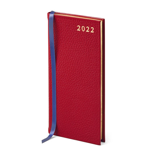 Slim Pocket Leather Diary in Cherry Pebble from Aspinal of London