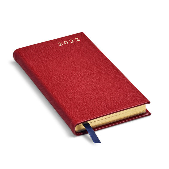 Slim Pocket Leather Diary in Cherry Pebble from Aspinal of London