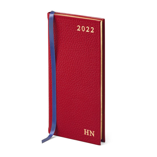 Slim Pocket Leather Diary in Cherry Pebble from Aspinal of London