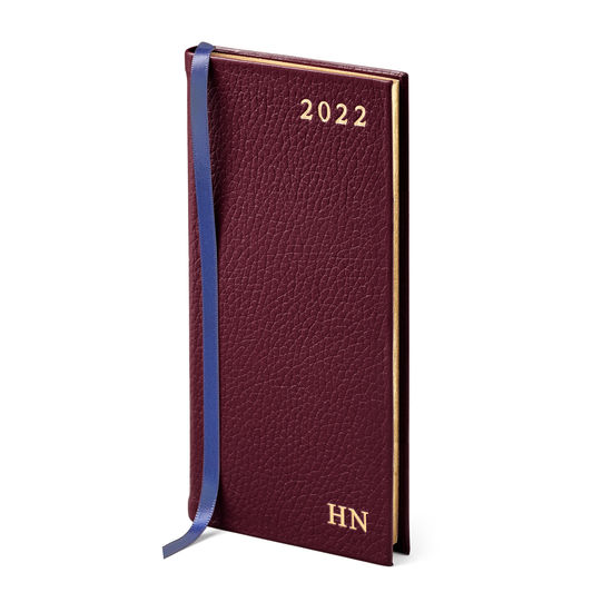 Slim Pocket Leather Diary in Oxblood Pebble from Aspinal of London