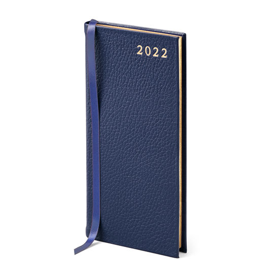 Slim Pocket Leather Diary in Navy Pebble from Aspinal of London