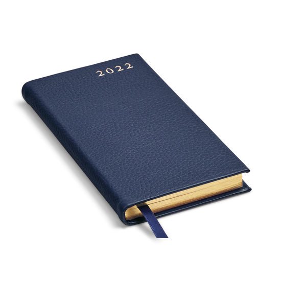 Slim Pocket Leather Diary in Navy Pebble from Aspinal of London