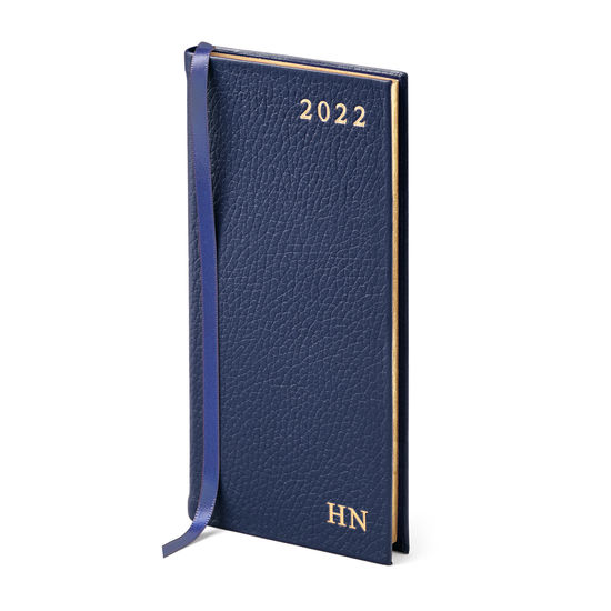 Slim Pocket Leather Diary in Navy Pebble from Aspinal of London
