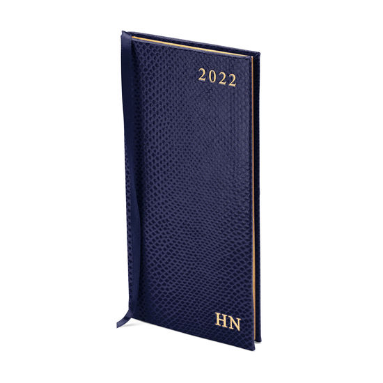 Slim Pocket Leather Diary in Midnight Blue Lizard from Aspinal of London