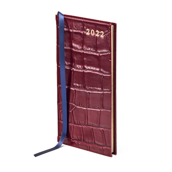 Slim Pocket Leather Diary in Deep Shine Bordeaux Croc from Aspinal of London